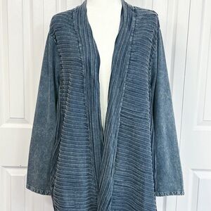 NWT Jillian Nicole Blue Denim Wash Knit Open Front Cardigan Jacket 1X